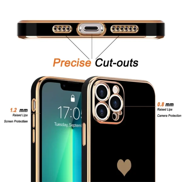 Iphone 13 Pro Max Case For Women Girl Cute Love-Heart Luxury Bling Plating Soft Back Cover Raised Camera Protection Bumper. - Imagen 3