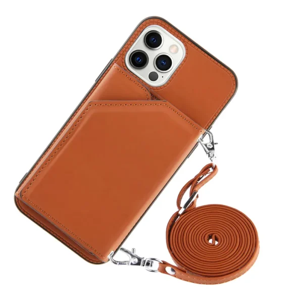 Lanyard Necklace Chain Leather Phone Case for iPhone 13 12 11 Pro Max Mini XR XS Max 7 8 Plus Strap Cord Rope With Wallet Cover - Imagen 10