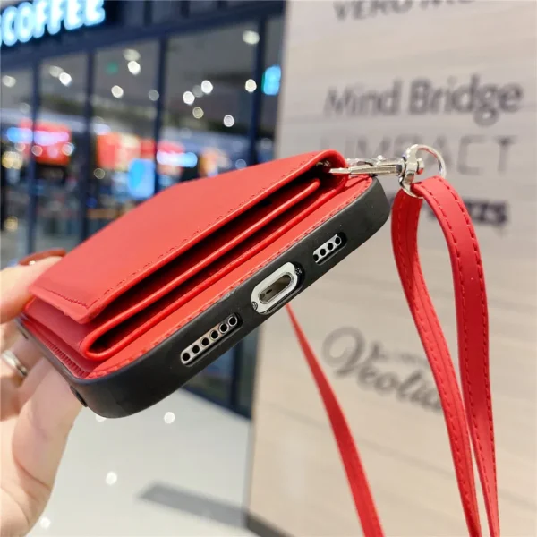 Lanyard Necklace Chain Leather Phone Case for iPhone 13 12 11 Pro Max Mini XR XS Max 7 8 Plus Strap Cord Rope With Wallet Cover - Imagen 8