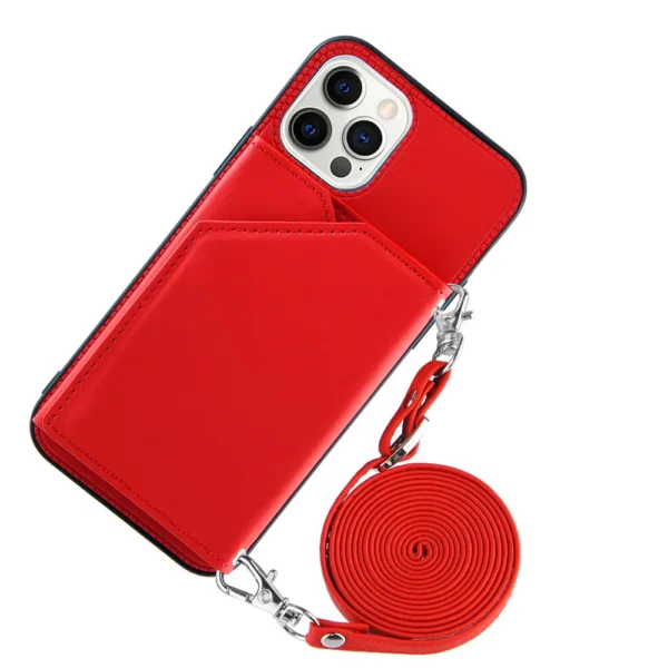Lanyard Necklace Chain Leather Phone Case for iPhone 13 12 11 Pro Max Mini XR XS Max 7 8 Plus Strap Cord Rope With Wallet Cover - Imagen 11