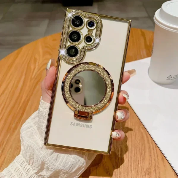 For Samsung S24 Ultra Mirror Magsafe Case for Galaxy S24 Plus Samsung S23 S22 Ultra Luxury Diamond Plating Stand Holder Cover - Image 6