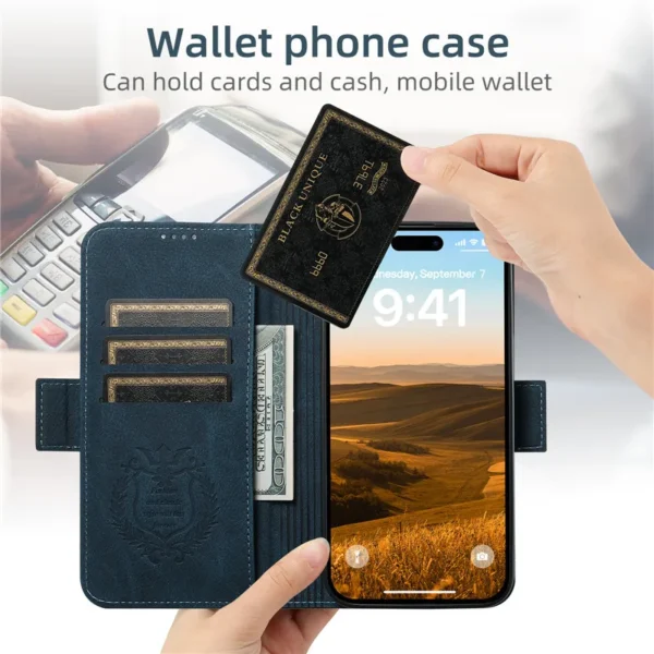 EUCAGR Magsafe Business Leather Wallet Phone Case For iPhone 16 12 13 14 15 Pro Max 15Plus 14Pro With Flip Card Holder Cover – Image 11