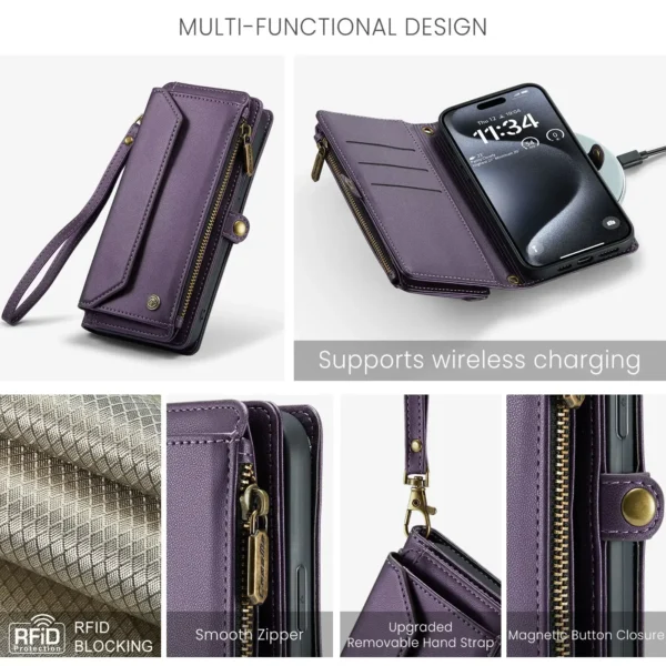 Crossbody for iPhone 15 14 13 12 11 Pro Max SE 2022 XR XS Max Case Wallet【RFID Blocking】with 7-Card Holder Zipper Bills Slot - Image 2