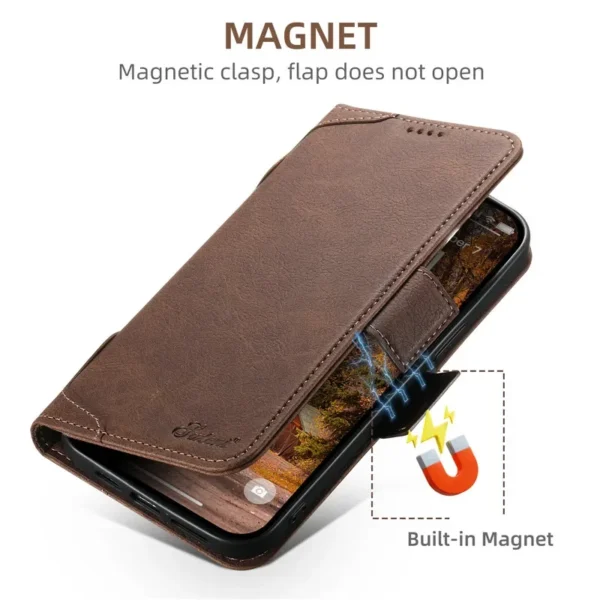 EUCAGR Magsafe Business Leather Wallet Phone Case For iPhone 16 12 13 14 15 Pro Max 15Plus 14Pro With Flip Card Holder Cover – Image 2