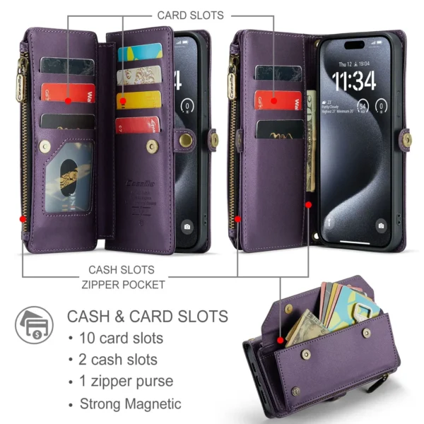 Crossbody for iPhone 15 14 13 12 11 Pro Max SE 2022 XR XS Max Case Wallet【RFID Blocking】with 7-Card Holder Zipper Bills Slot - Image 3