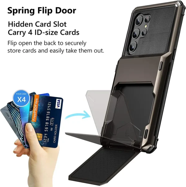 for Samsung S24 S23 S22 Ultra S21 Wallet Case Flip Cover Credit Card Holder Pocket Dual Layer Protective Full-Body Hard Bumper - Image 2