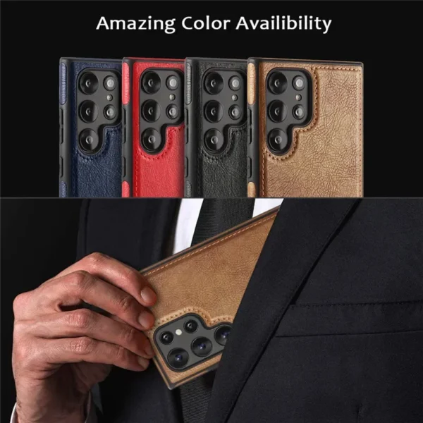 Slim PU Leather Logo Hole Phone Case For for Samsung Galaxy S24 S23 S22 Ultra S22 Plus Soft Silicone Shockproof Back Cover – Image 6
