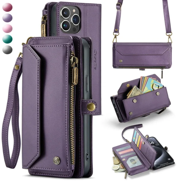 Crossbody for iPhone 15 14 13 12 11 Pro Max SE 2022 XR XS Max Case Wallet【RFID Blocking】with 7-Card Holder Zipper Bills Slot