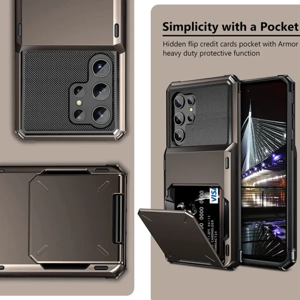 for Samsung S24 S23 S22 Ultra S21 Wallet Case Flip Cover Credit Card Holder Pocket Dual Layer Protective Full-Body Hard Bumper - Image 6