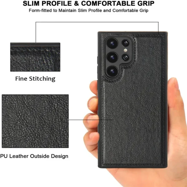 Slim PU Leather Logo Hole Phone Case For for Samsung Galaxy S24 S23 S22 Ultra S22 Plus Soft Silicone Shockproof Back Cover – Image 2