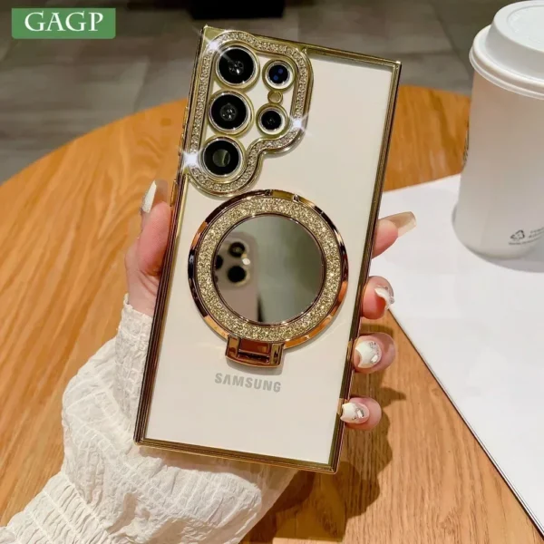 For Samsung S24 Ultra Mirror Magsafe Case for Galaxy S24 Plus Samsung S23 S22 Ultra Luxury Diamond Plating Stand Holder Cover - Image 10