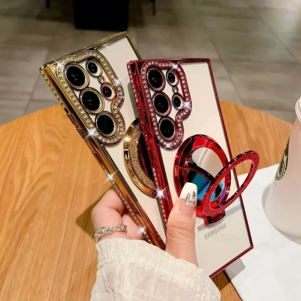 For Samsung S24 Ultra Mirror Magsafe Case for Galaxy S24 Plus Samsung S23 S22 Ultra Luxury Diamond Plating Stand Holder Cover - Image 13