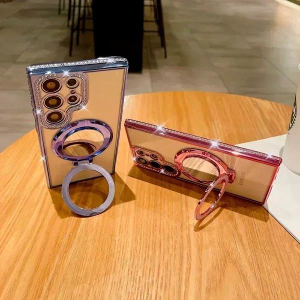 For Samsung S24 Ultra Mirror Magsafe Case for Galaxy S24 Plus Samsung S23 S22 Ultra Luxury Diamond Plating Stand Holder Cover - Image 15