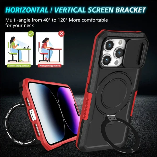 Kickstand Case for iPhone 15 14 Pro Max Plus Slide Camera with Invisible Stand Military Drop Protection Heavy Duty Magnetic Case - Image 6