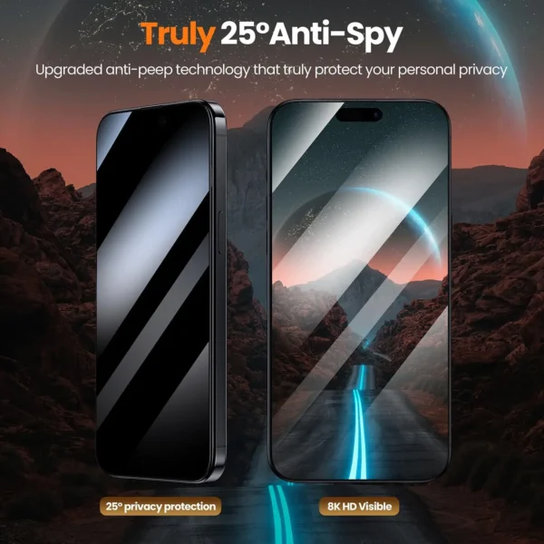 For iPhone 16 15 14 13 12 Pro Max Privacy Screen Protector,[Auto Dust-Elimination] Bubble-Free,2.5D Full-Coverage Tempered Glass - Imagen 4