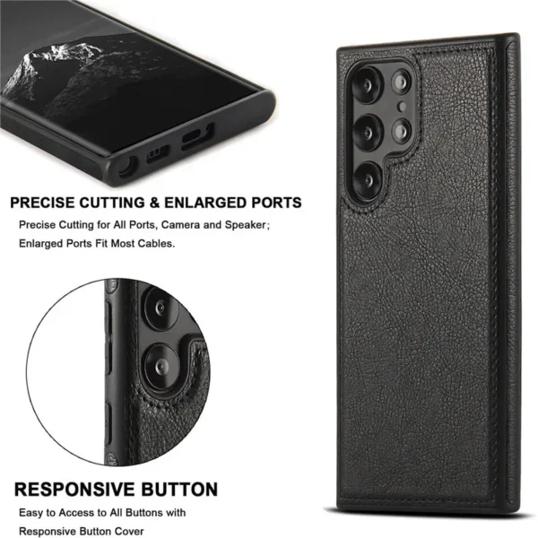 Slim PU Leather Logo Hole Phone Case For for Samsung Galaxy S24 S23 S22 Ultra S22 Plus Soft Silicone Shockproof Back Cover – Image 3
