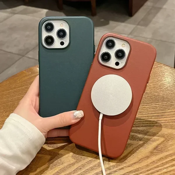Luxury Leather Magnetic Case For iPhone 15 Pro Max 14 Plus 13 Mini For Magsafe With Charging Animation Phone Cases No Logo Cover – Image 4