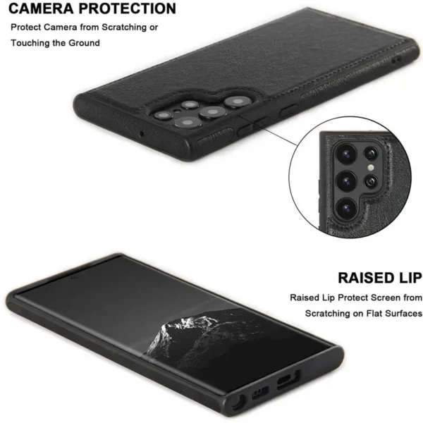 Slim PU Leather Logo Hole Phone Case For for Samsung Galaxy S24 S23 S22 Ultra S22 Plus Soft Silicone Shockproof Back Cover – Image 4