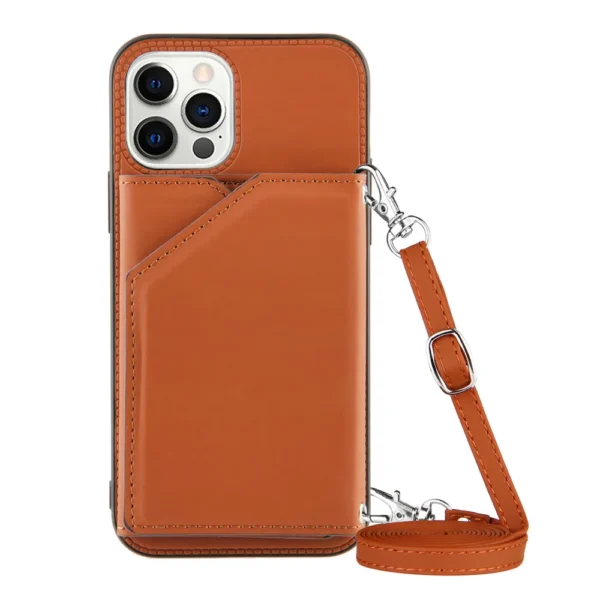 Lanyard Necklace Chain Leather Phone Case for iPhone 13 12 11 Pro Max Mini XR XS Max 7 8 Plus Strap Cord Rope With Wallet Cover - Imagen 2