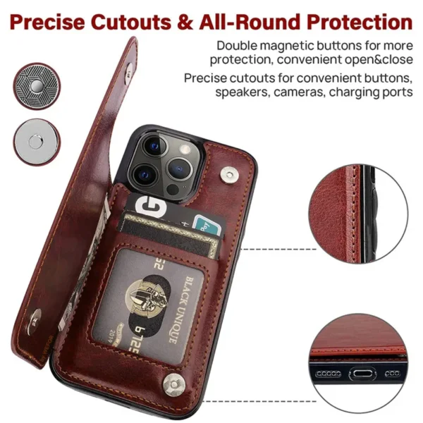 Business Wallet Case For iPhone 14 13 12 11 Pro Max 7 8 Plus Mini SE XR XS Max X Retro Flip Leather Card Holder Phone Cover - Image 7