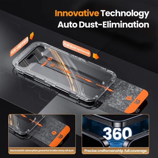 For iPhone 16 15 14 13 12 Pro Max Privacy Screen Protector,[Auto Dust-Elimination] Bubble-Free,2.5D Full-Coverage Tempered Glass - Imagen 3