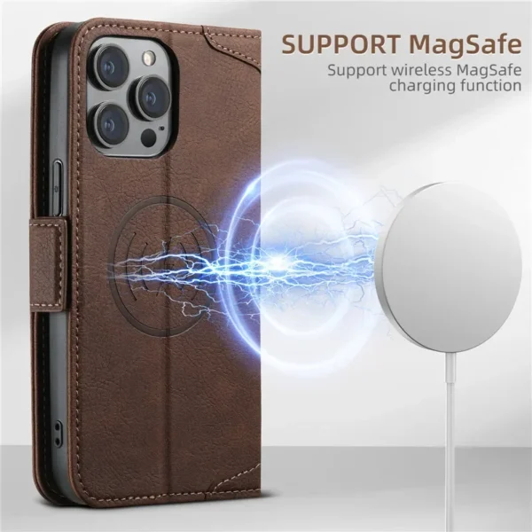 EUCAGR Magsafe Business Leather Wallet Phone Case For iPhone 16 12 13 14 15 Pro Max 15Plus 14Pro With Flip Card Holder Cover – Image 5