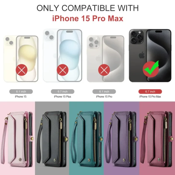 Crossbody for iPhone 15 14 13 12 11 Pro Max SE 2022 XR XS Max Case Wallet【RFID Blocking】with 7-Card Holder Zipper Bills Slot - Image 6