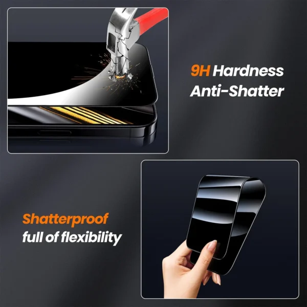 For iPhone 16 15 14 13 12 Pro Max Privacy Screen Protector,[Auto Dust-Elimination] Bubble-Free,2.5D Full-Coverage Tempered Glass - Imagen 6