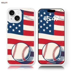 Acrylic magnetic Phone Case for iPhone 16E/15/14/13 Printed Phone Cover Baseball and National Flag Shockproof Holiday gifts