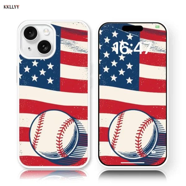 Acrylic magnetic Phone Case for iPhone 16E/15/14/13 Printed Phone Cover Baseball and National Flag Shockproof Holiday gifts