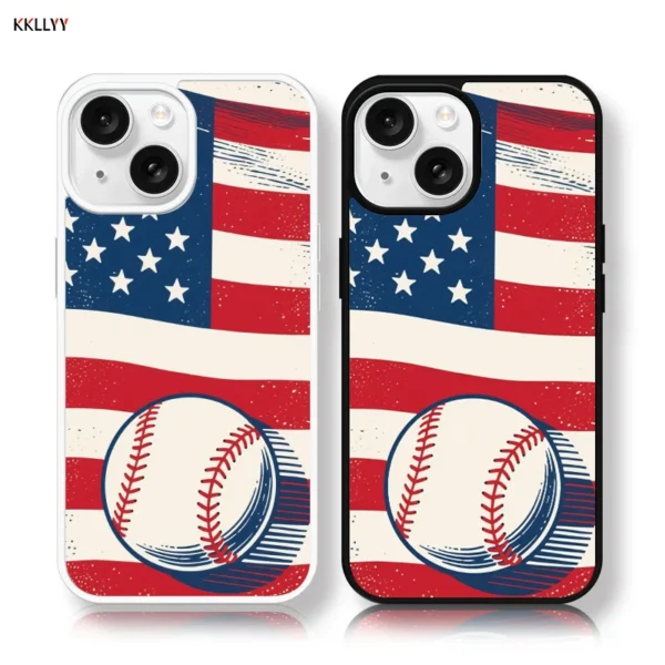 Acrylic magnetic Phone Case for iPhone 16E/15/14/13 Printed Phone Cover Baseball and National Flag Shockproof Holiday gifts - Image 2