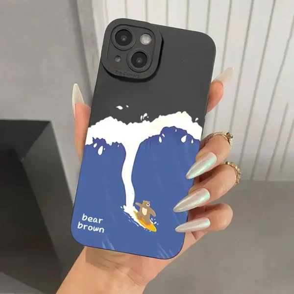 Ins Cartoon Cute Surfing Bear Phone Case for IPhone 16 Pro Max 15 Pro 14Plus 13 12 Anti-slip Soft TPU Phone Protective Cover - Image 2