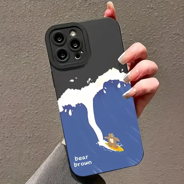 Ins Cartoon Cute Surfing Bear Phone Case for IPhone 16 Pro Max 15 Pro 14Plus 13 12 Anti-slip Soft TPU Phone Protective Cover - Image 9