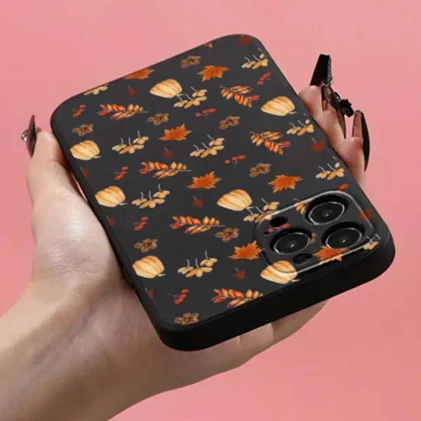 Maple Leaf & Pumpkin Pattern Phone Case, Fashion Phone Cover Compatible with IPhone 16 Pro Max 15 Pro 14Plus 13 12 11 XR X/XS - Image 5