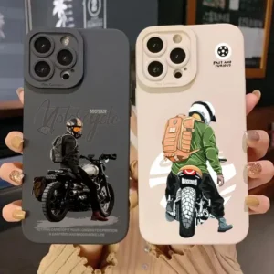 Trend Cool Biker Motorcycle Phone Case for IPhone 16 Pro Max 15 14Plus 13 Shockproof Anti-slip Soft TPU Phone Protective Cover