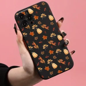 Maple Leaf & Pumpkin Pattern Phone Case, Fashion Phone Cover Compatible with IPhone 16 Pro Max 15 Pro 14Plus 13 12 11 XR X/XS