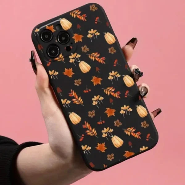 Maple Leaf & Pumpkin Pattern Phone Case, Fashion Phone Cover Compatible with IPhone 16 Pro Max 15 Pro 14Plus 13 12 11 XR X/XS