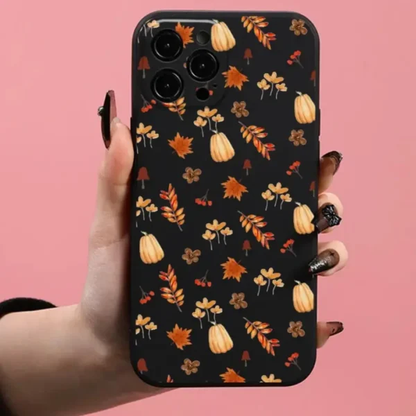 Maple Leaf & Pumpkin Pattern Phone Case, Fashion Phone Cover Compatible with IPhone 16 Pro Max 15 Pro 14Plus 13 12 11 XR X/XS - Image 2