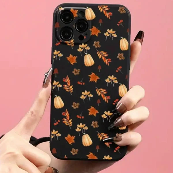 Maple Leaf & Pumpkin Pattern Phone Case, Fashion Phone Cover Compatible with IPhone 16 Pro Max 15 Pro 14Plus 13 12 11 XR X/XS - Image 4