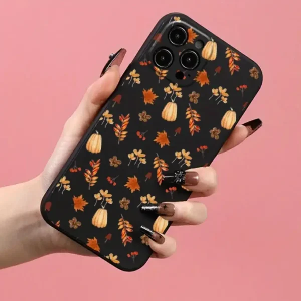 Maple Leaf & Pumpkin Pattern Phone Case, Fashion Phone Cover Compatible with IPhone 16 Pro Max 15 Pro 14Plus 13 12 11 XR X/XS - Image 3