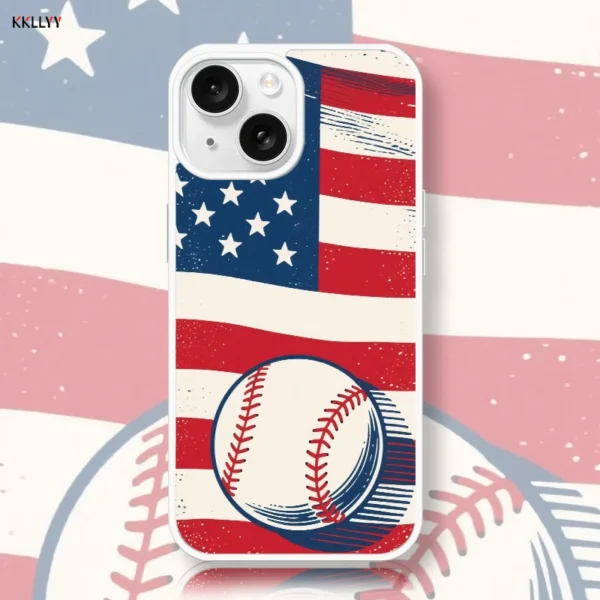 Acrylic magnetic Phone Case for iPhone 16E/15/14/13 Printed Phone Cover Baseball and National Flag Shockproof Holiday gifts - Image 6