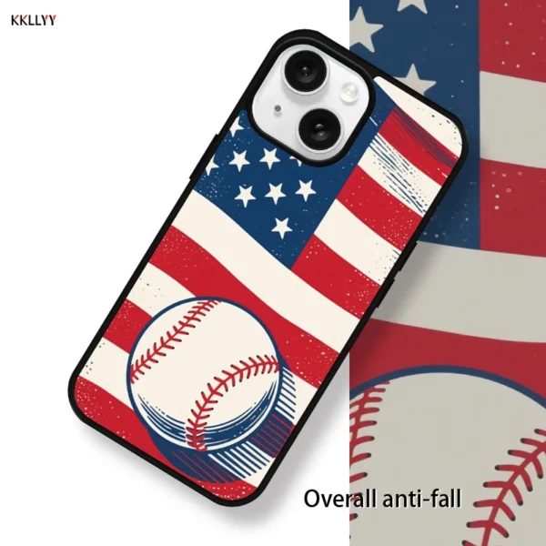 Acrylic magnetic Phone Case for iPhone 16E/15/14/13 Printed Phone Cover Baseball and National Flag Shockproof Holiday gifts - Image 3