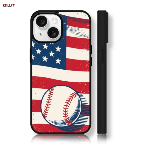 Acrylic magnetic Phone Case for iPhone 16E/15/14/13 Printed Phone Cover Baseball and National Flag Shockproof Holiday gifts - Image 4