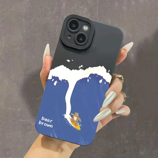 Ins Cartoon Cute Surfing Bear Phone Case for IPhone 16 Pro Max 15 Pro 14Plus 13 12 Anti-slip Soft TPU Phone Protective Cover - Image 8
